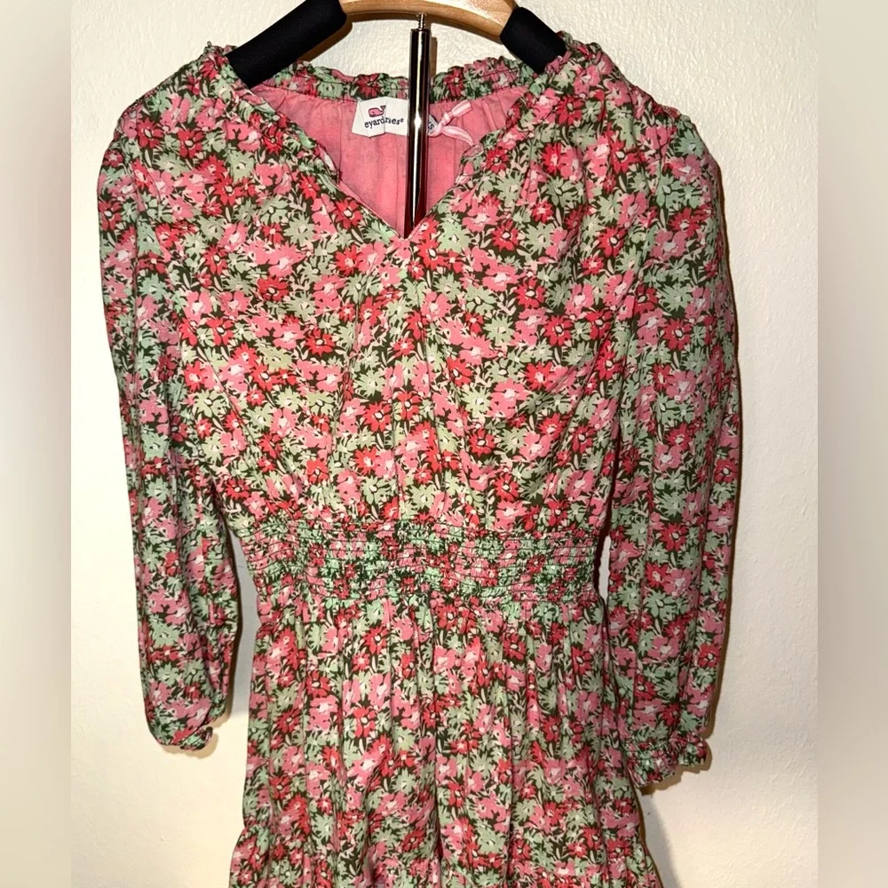 Vineyard Vines pink & green floral print dress w/ cinched waist, size 5/6, NWOT
